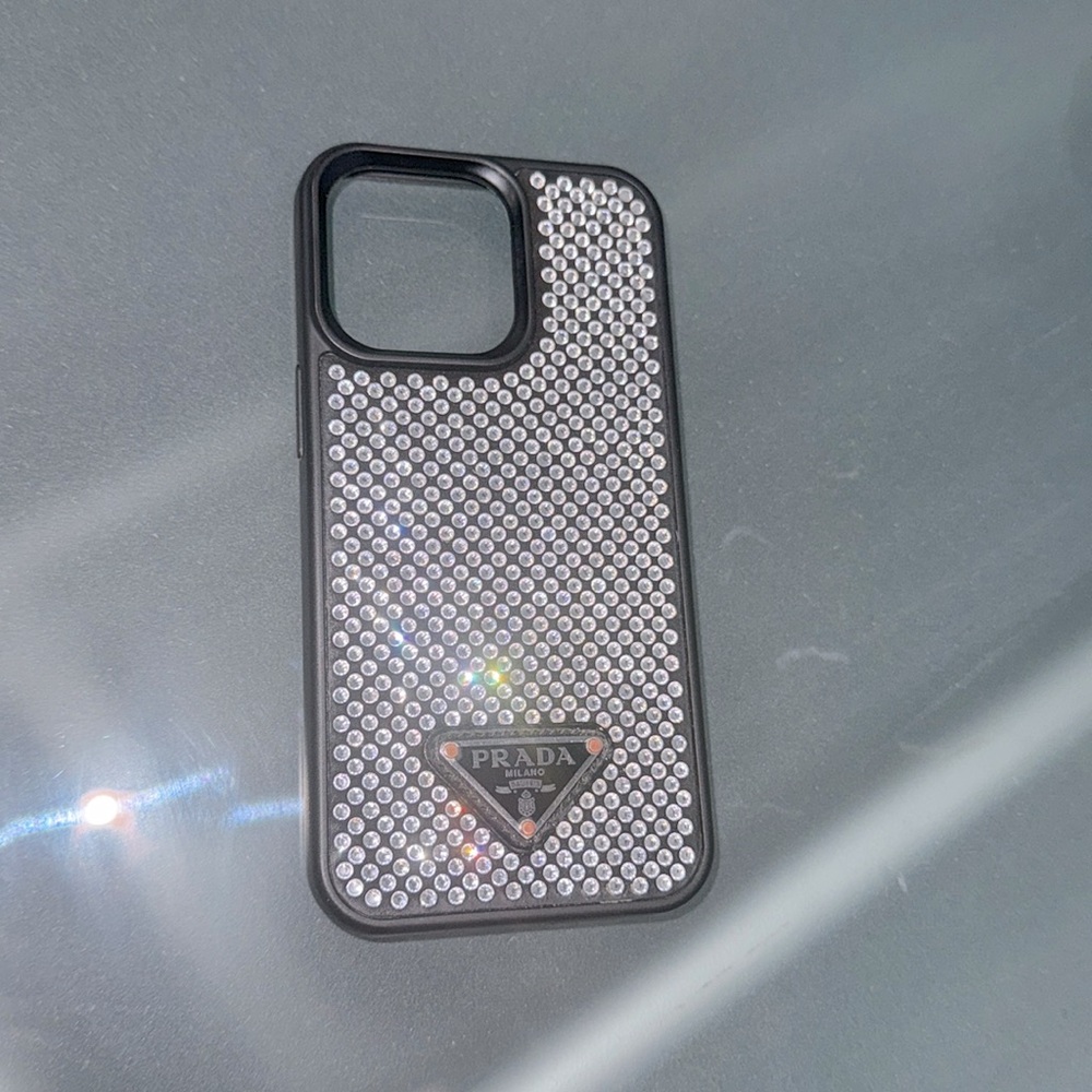 Prada Black/Silver Rubber Crystals Embellished iPhone 13 Pro Case